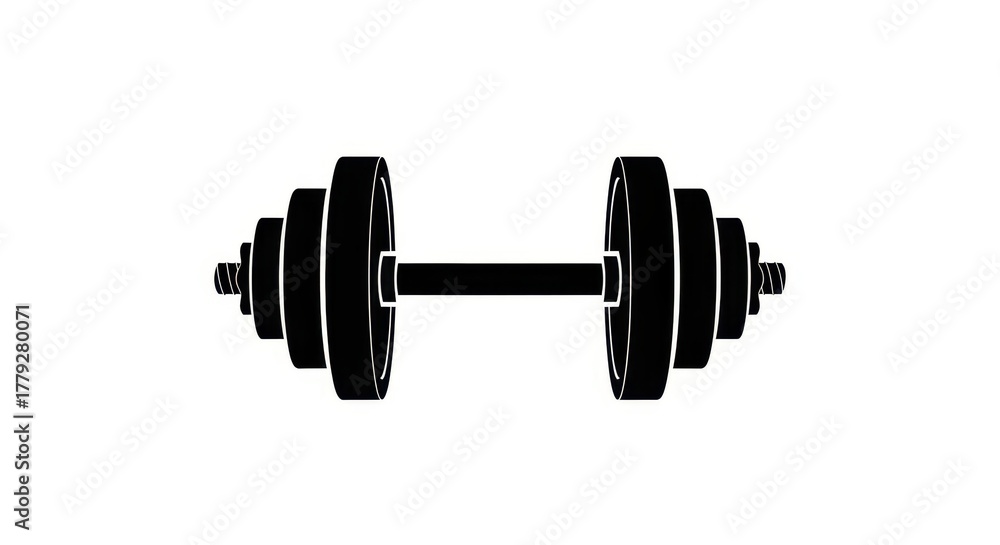Fototapeta premium Black silhouette of a dumbbell isolated on white background