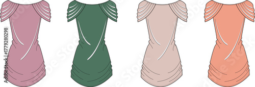 Elegant Draped Dresses Fashionable Attire in Four Unique Color Variations