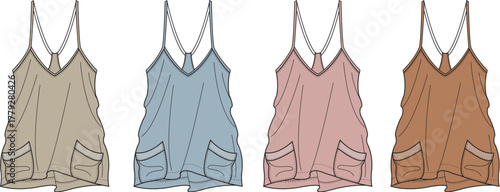 Fashionable women's tops with pockets in four different colors, ideal for casual wear