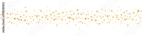 Gold stars vector background, sparkling Christmas confetti border, falling sparkles isolated on white. Shining flying stars glitter backdrop,