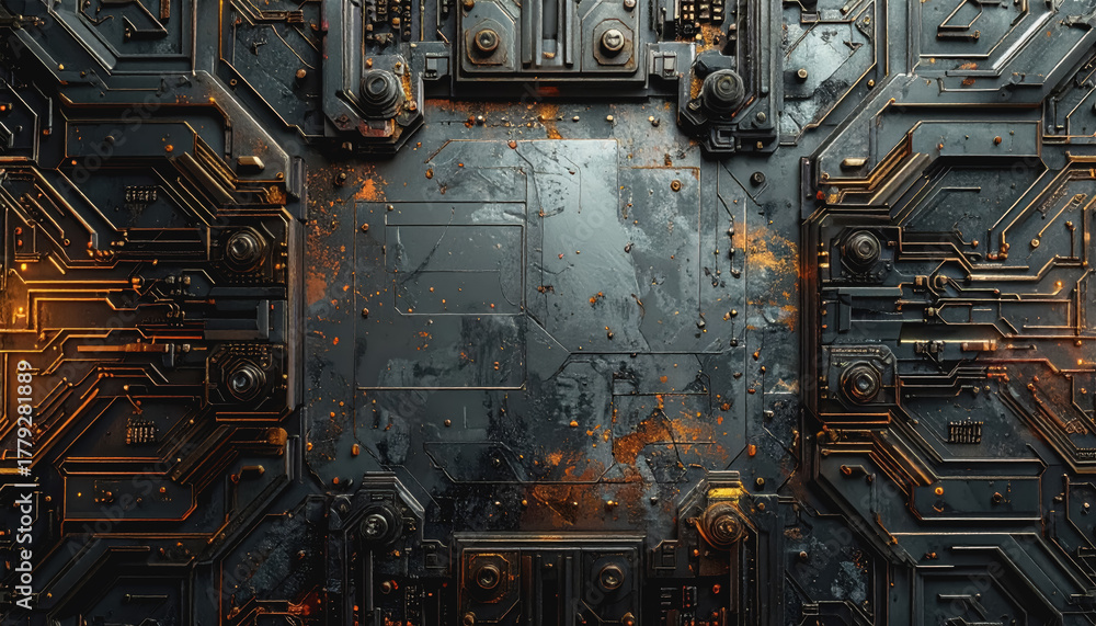 Fototapeta premium Unique abstract circuit board design featuring hole in the middle and generous space for custom text or graphics
