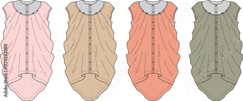 Flowing Tunic Top Fashion Illustration with Button-Down Design and Delicate Peter Pan Collar