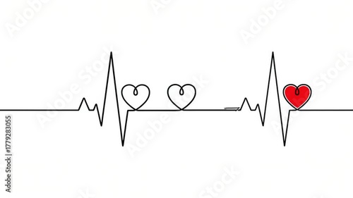 Heartbeat graphic with hearts. Medicine and love concept