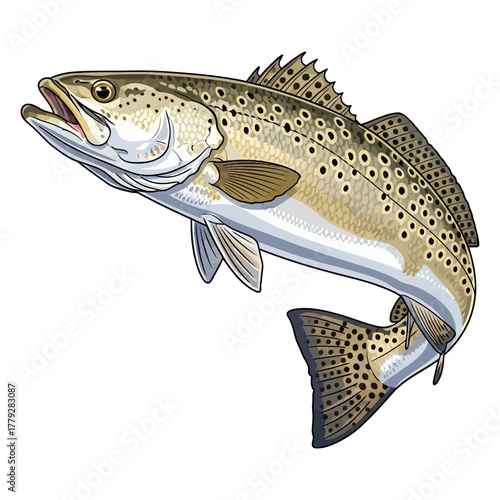 speckled trout fishing illustration logo vector image t shirt