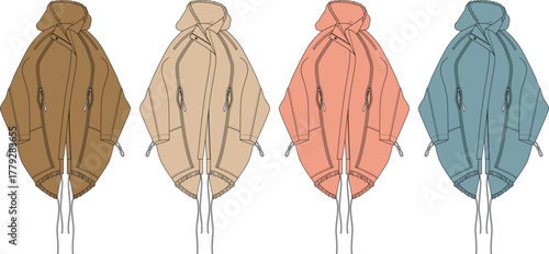 A selection of stylish anorak vector illustrations in multiple color variations