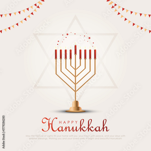 Vector illustration of Jewish holiday Hanukkah. Creative Celebration poster design for Israel.