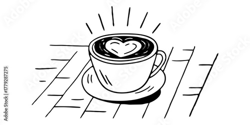 Cup of Cappuccino with Heart-Shaped Foam on Wooden Table — Cozy Morning Coffee Mood — Background Remove