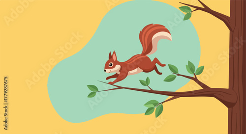 A squirrel jumping across a branch