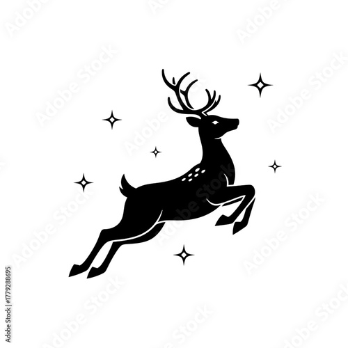 Majestic leaping reindeer with sparkling stars festive holiday spirit