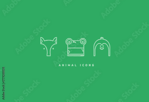 A collection of minimalistic animal icons presented on a vivid green background, highlighting simplicity and modern design that represents wildlife and nature in a playful way.