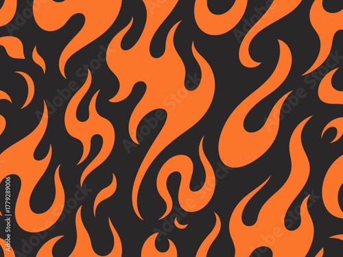 An energetic and bold design featuring stylized flames in bright orange against a black background, ideal for creating an intense and fiery impact in any art project.