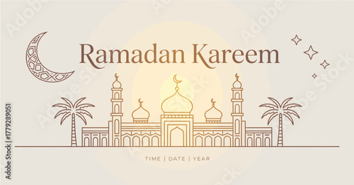 Ταπετσαρία This elegant illustration symbolizes the spirit of Ramadan with a mosque silhouette, crescent moon, and palm trees