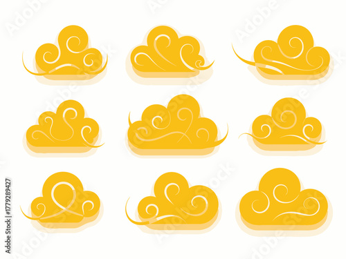 This dynamic image showcases bright yellow clouds with fluid shapes, creating an uplifting atmosphere, perfect for conveying joy and creativity in a design context.