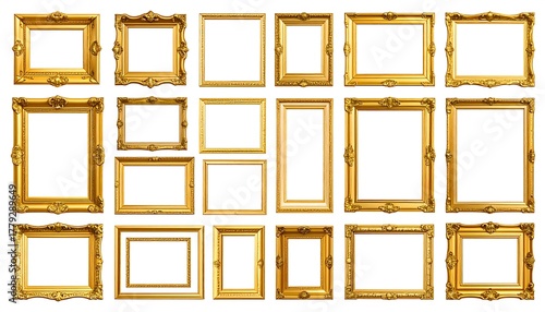 Assortment of ornate empty gilded frames of various shapes
