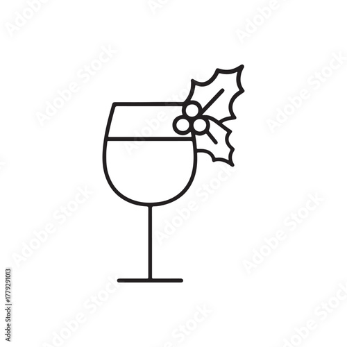  Wine glass with holly leaf