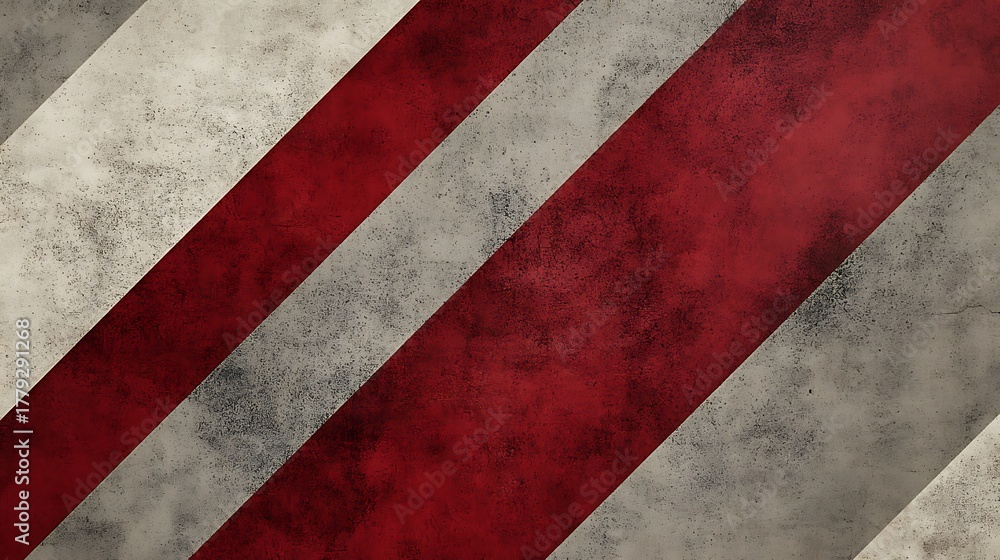 Fototapeta premium Abstract weathered texture Red and white diagonal stripes on grungy concrete background