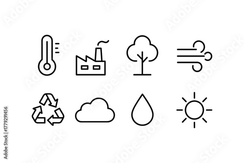 Eco-friendly linear icons: sustainability and nature symbols for modern design