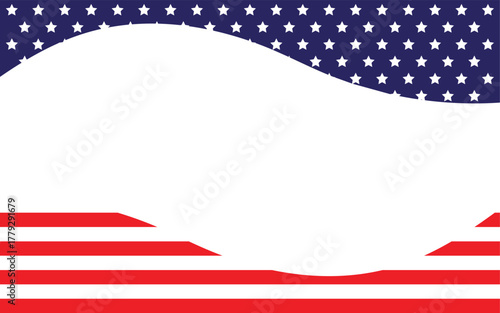 Abstract wavy American flag decorative elements. USA flag inspired rectangle shape frame. Patriotic star border frame.