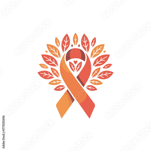 Orange awareness ribbon with a crown of leaves symbolizing hope and support