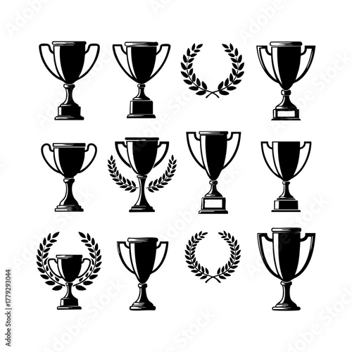Trophy cup icon vector collection. Winning symbol set silhouette on a white background