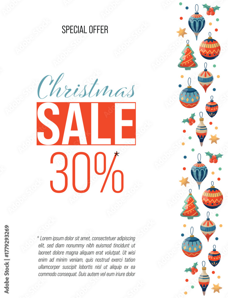 Fototapeta premium Colorful Christmas sale banner with discount offer. Christmas sale flyer, special offer