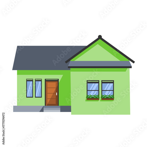 simple green house isolated on white background