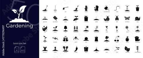 Gardening Solid Editable Icons set