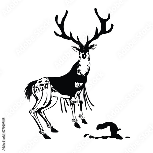 Celestial Deer Guardian Vector T-Shirt (Woodblock)