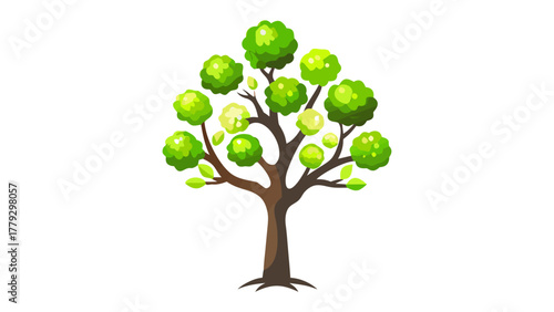 Green Tree Icon: A vibrant illustration of a tree with lush, round leaves, showcasing the beauty and simplicity of nature and ecology.