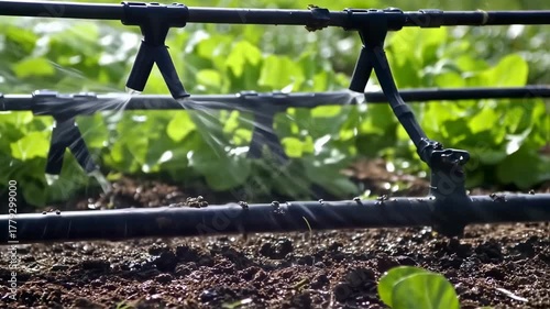Drip irrigation system watering leafy greens