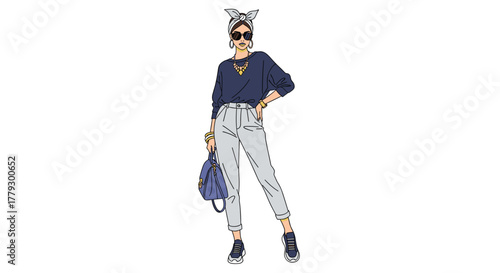Chic fashionista confidently posing with designer handbag and stylish accessories embodying modern urban elegance and trendsetting flair, Generative AI.