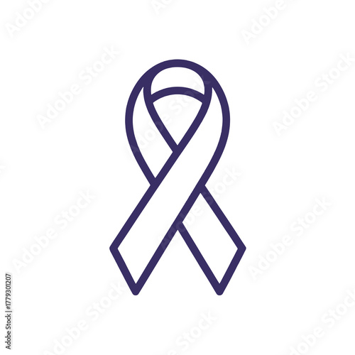 a simple, stylized purple ribbon. The ribbon is outlined in dark purple against a clean white background. It's a classic awareness symbol, commonly used to represent various causes