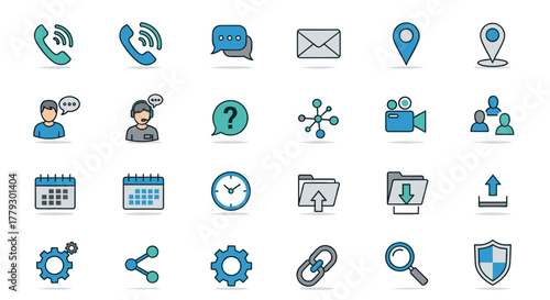 Diverse modern icons representing communication business and technology perfect for web design and digital projects, Generative AI.