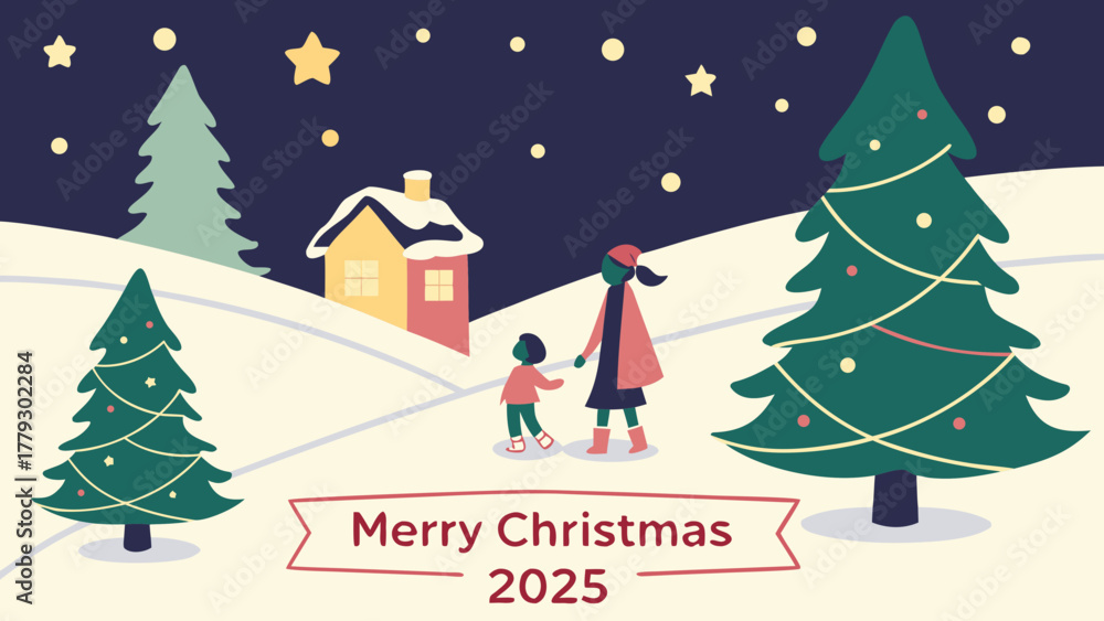 Fototapeta premium Merry Christmas 2025 poster vector