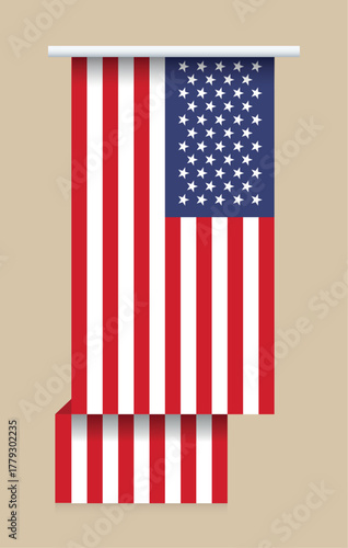 Vertical USA Flag Hanging Vector Illustration.