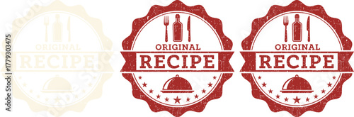 Original recipe vintage food stamp design for culinary blog and cooking website with food related elements