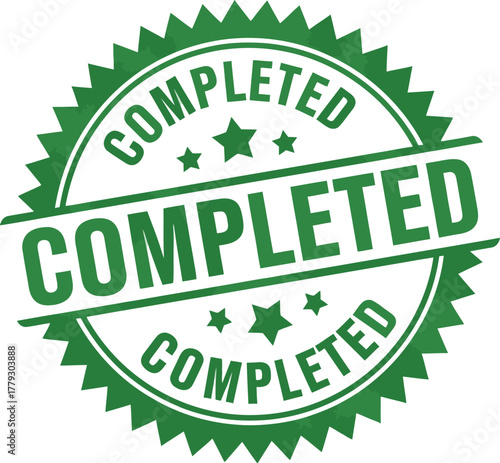 Completed stamp vector graphic download for business or personal use in green color isolated on white