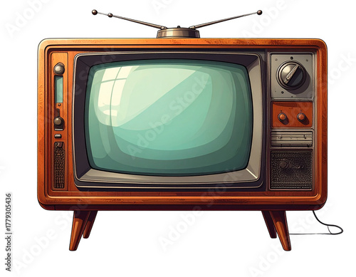 Retro TV on legs with a transparent screen. Buttons and switches. Transparent background png 