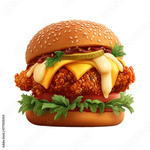 flat 3D vector illustrator of chicken burger