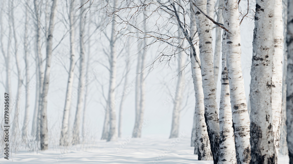 Fototapeta premium White Birch Forest in Winter Morning Light