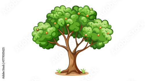 Fruitful Illustration: A vibrant illustration showcases a lush tree laden with ripe, golden fruit. The detailed depiction brings to life the essence of nature and abundance.