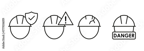 Different safety symbols for helmets used in construction.