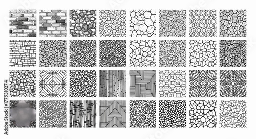 Collection of hand-drawn textures and seamless patterns. Vector illustration set for design backgrounds