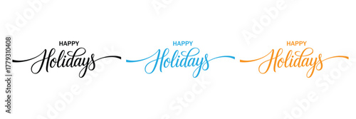 Share warm wishes with festive typography! Happy Holidays greetings in black, blue, and orange. Perfect for cards, designs, and spreading cheer this season.