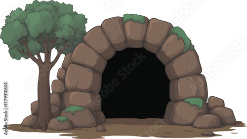 Stone archway with a tree on 