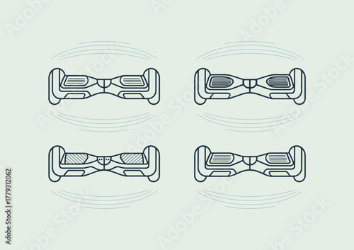 A minimalist sketch featuring hoverboards in motion conveys innovation and modern lifestyle, with dynamic lines depicting the futuristic nature of personal transport.