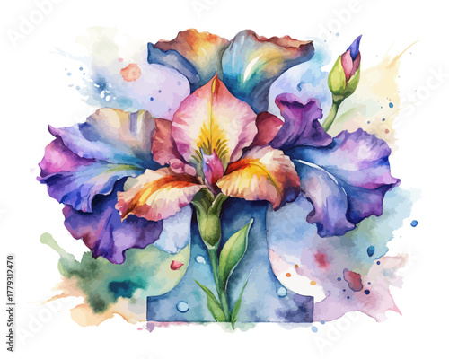 Botanical Alphabet I Watercolor Flower Letter vector illustration