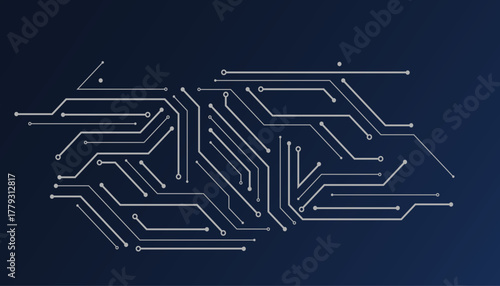 Hi tech digital circuit board. AI pad and electrical lines connected on blue lighting background. futuristic technology design element concept