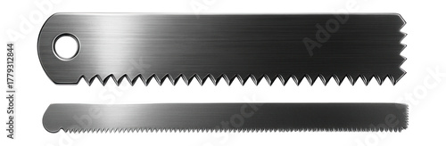 Dual-sided hacksaw blade with coarse and fine teeth for versatile DIY projects.