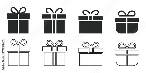 Charming gift box icons for your holiday and celebration designs. Perfect for adding a festive touch to cards, invitations, and marketing materials. Minimalist style.